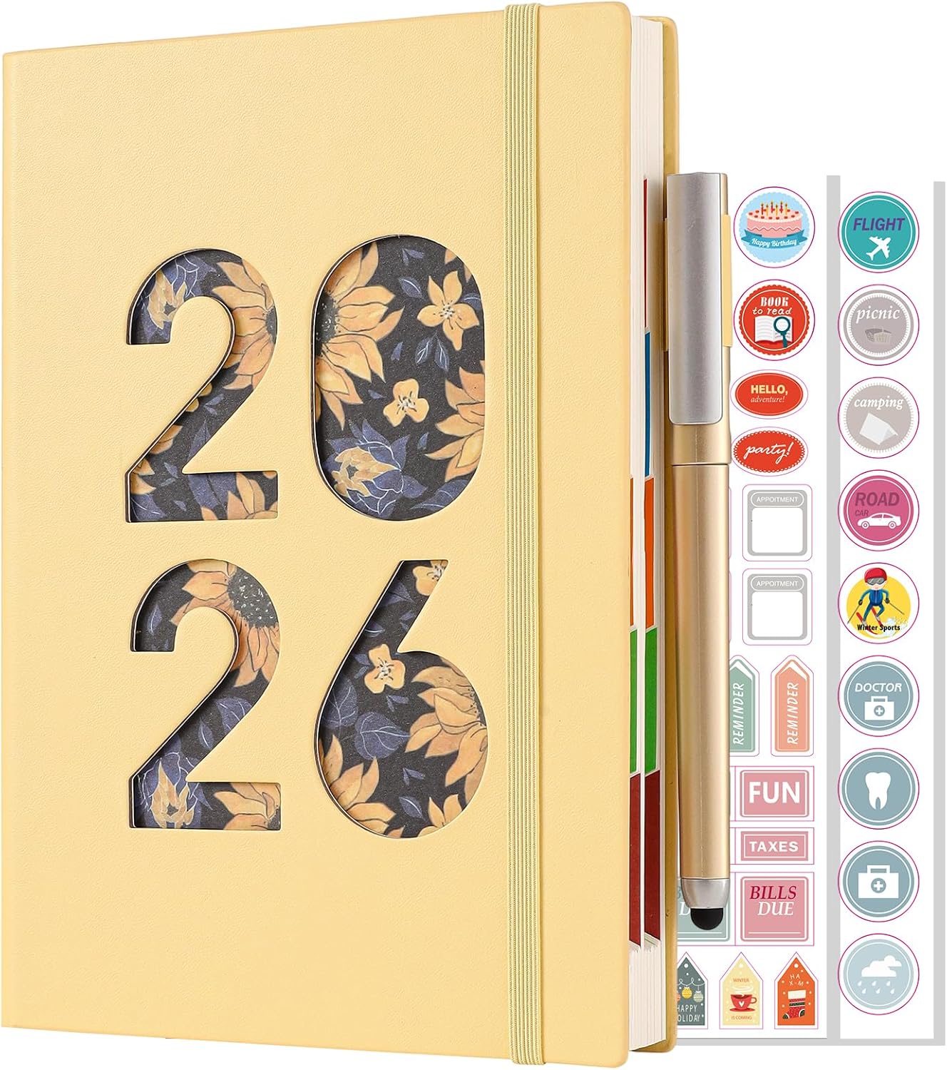 Detalle de 2026 A5 Day-per-Page Diary (Jan–Dec 2026) with Pen Loop, Monthly Tabs and Inner Pocket