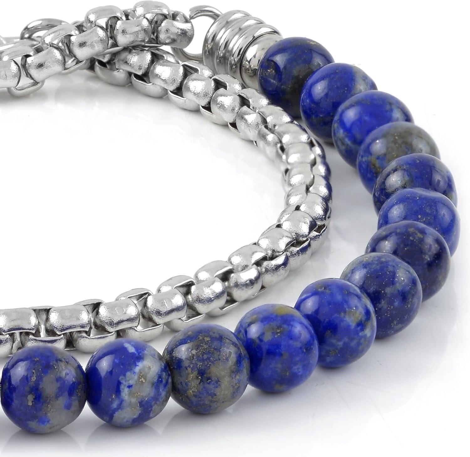Detalle de 10:10 Bracciale Unisex Pietre Naturali 6 mm — Catena Veneziana in Acciaio Inox Lucido, Made in Italy