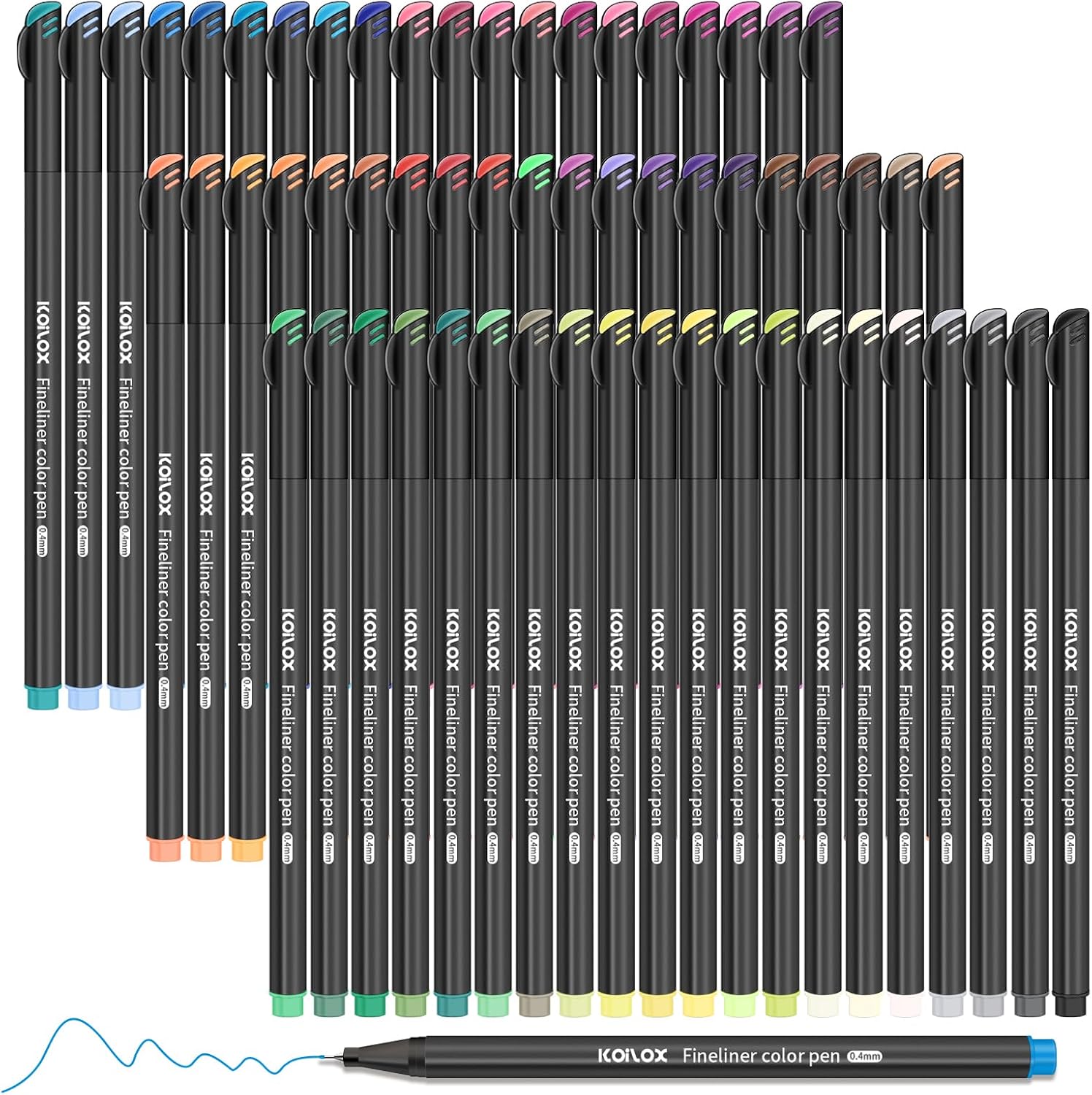 Detalle de Koilox PET-C-36 fineliners, 0,4 mm punt, 36 kleuren, set van 60