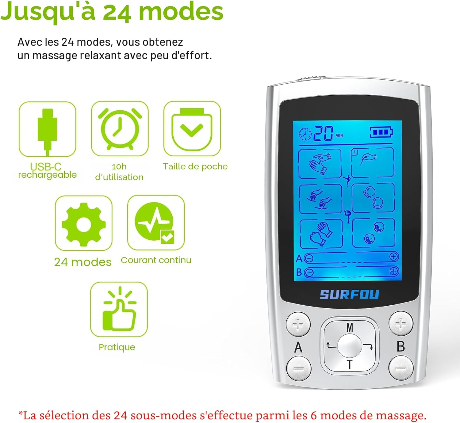 Detalle 2 de SURFOU 3 en 1 – Électrostimulateur musculaire TENS/EMS avec thermothérapie