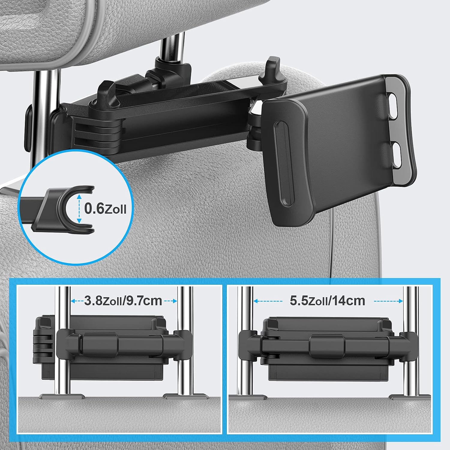 Detalle de Shawe Verstellbare Tablet-Halterung Auto – Universal KFZ-Kopfstützenhalterung für 4,7–10,5 Zoll Tablets und Smartphones