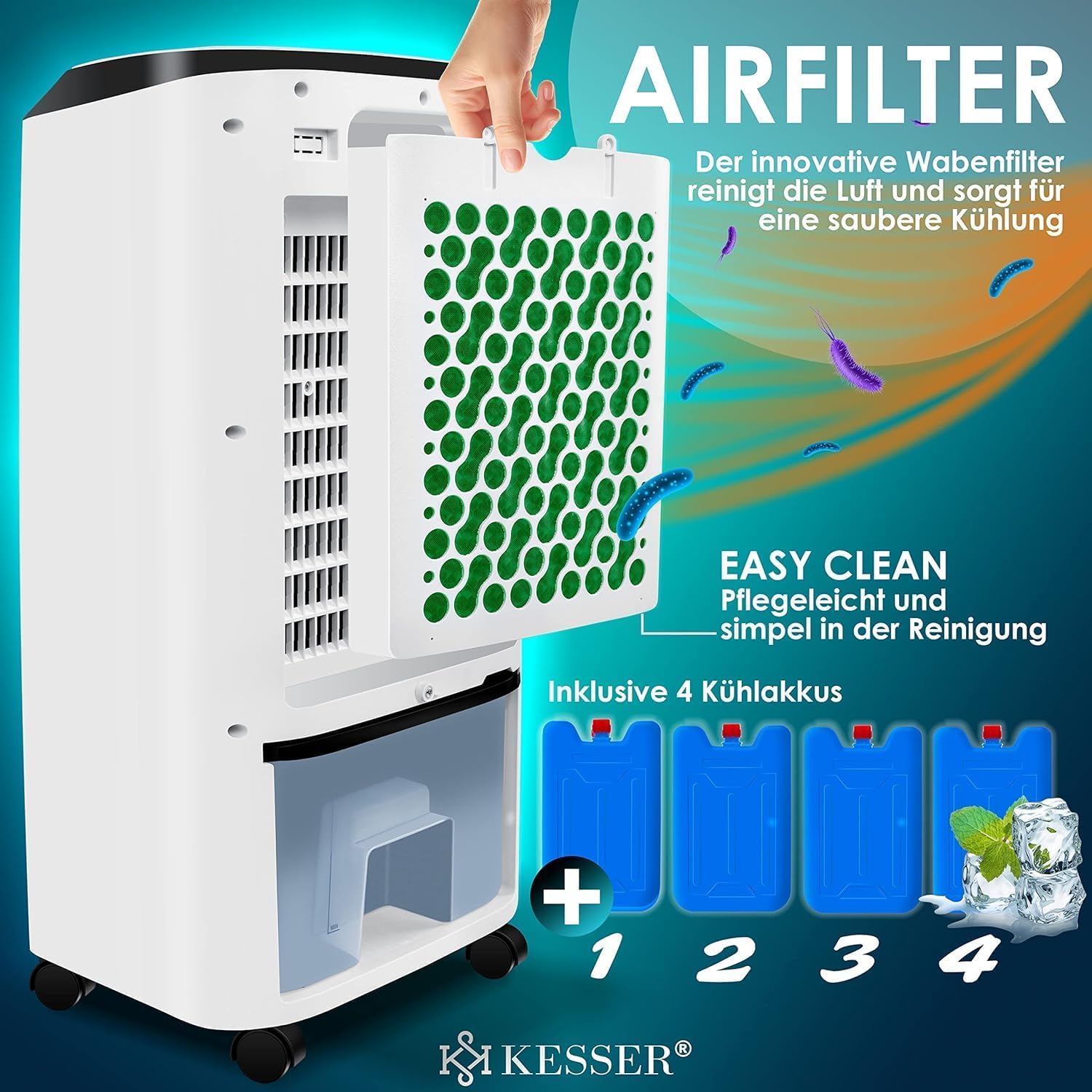 Detalle de KESSER® Mobile Klimaanlage 4in1 Luftkühler – vielseitig, flexibel und ohne Abluftschlauch