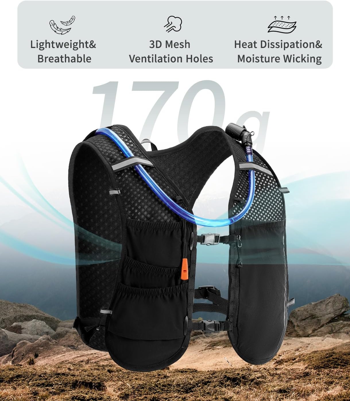 Detalle 2 de ECOHUB Laufweste für Damen & Herren mit 2L Trinkflasche – ultraleicht, atmungsaktiv und reflektierend
