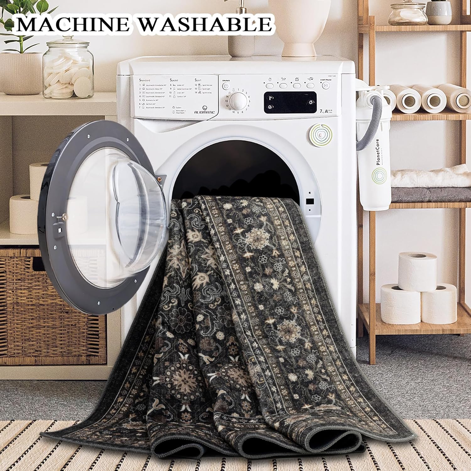 Thumbnail 4 de Ruaruarug 9'×12' Area Rug with Non-Slip Backing — Ultra-Soft, Machine Washable, Multi-Room Use (Black/Grey)