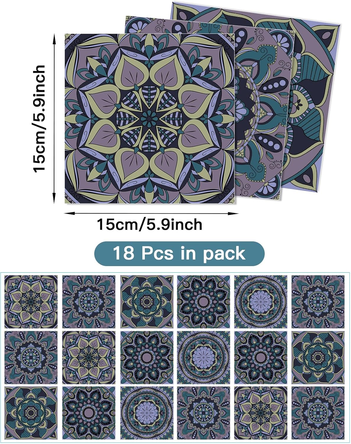 Thumbnail 6 de ANHUIB 18 Pcs Moroccan Tile Stickers 15x15cm – Peel-and-Stick Kitchen & Bathroom Decals
