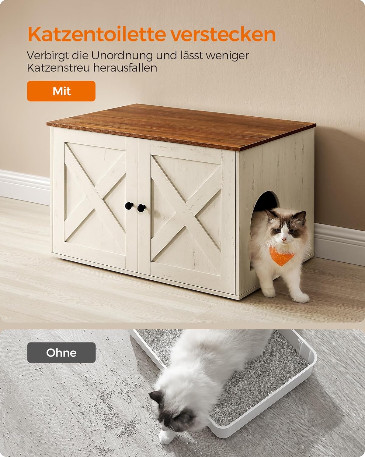 Thumbnail 6 de Feandrea Katzenhaus Katzenklo-Schrank mit herausnehmbarer Trennwand, 80 x 53 x 50 cm – honigbraun-vintageweiß (PCL002P01V1)