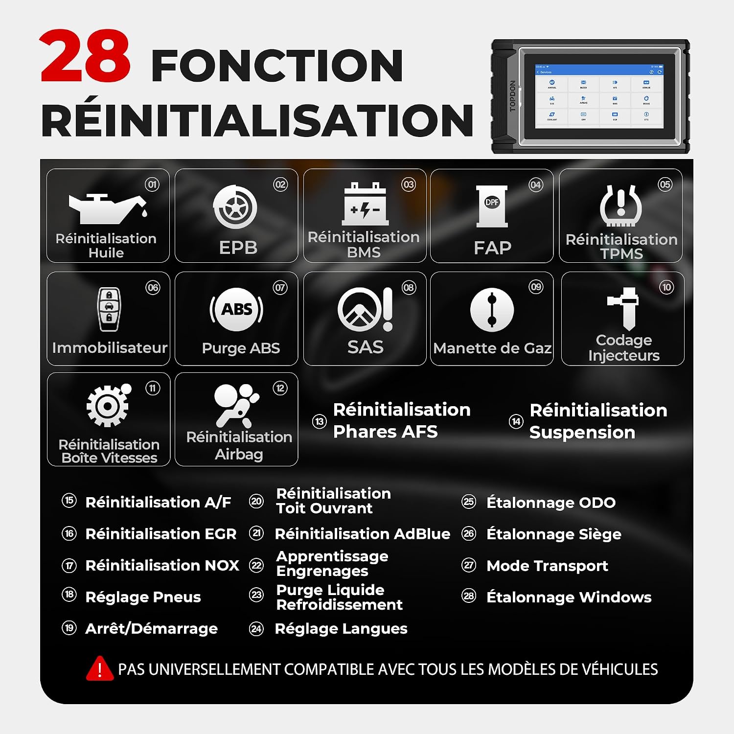 Detalle de TOPDON ArtiDiag800 BT 2 – Outil de Diagnostic sans Fil OBD2 avec 28 Services et Contrôle Bidirectionnel