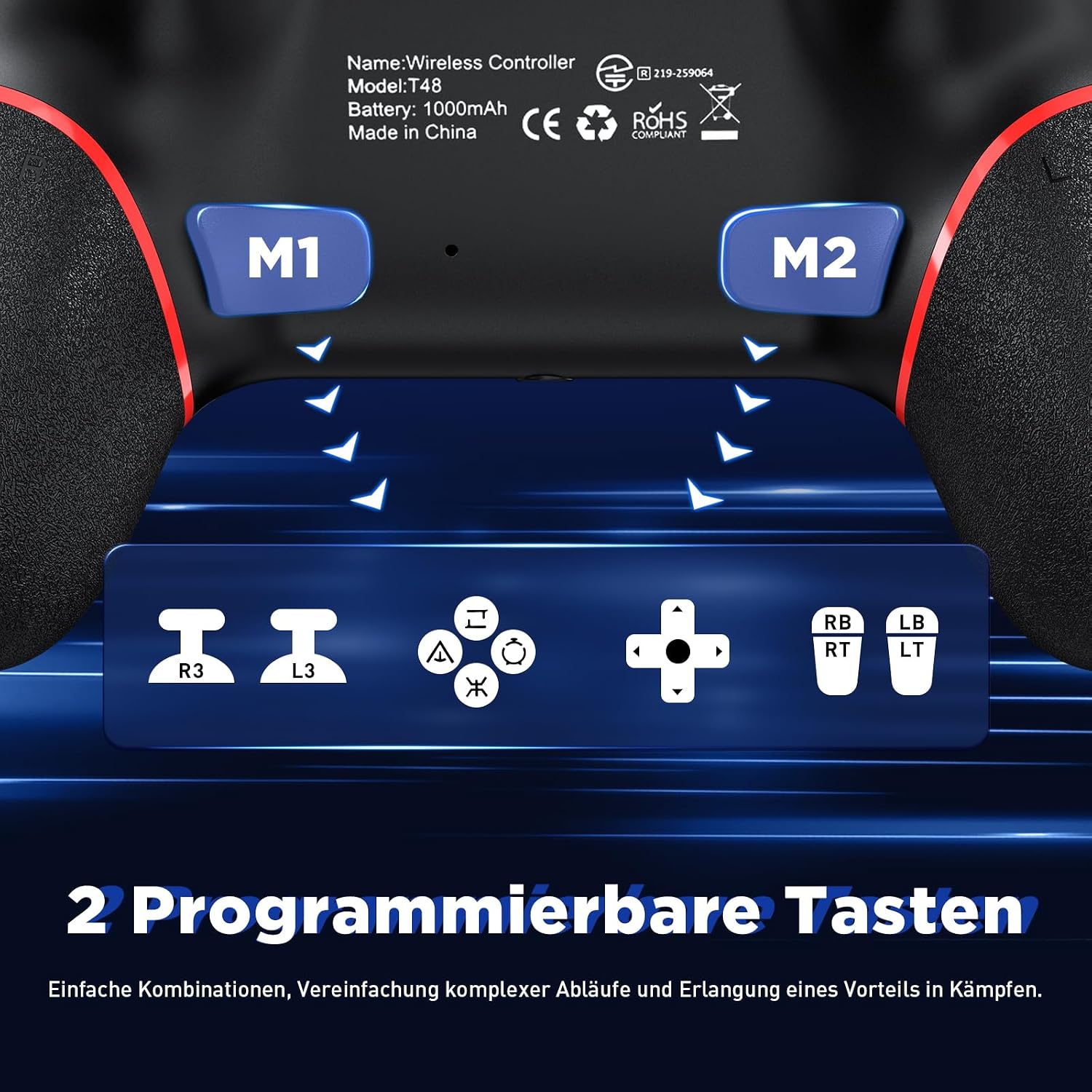 Detalle de Sefitopher Wireless Controller für PS4 – Hall-Effekt-Joystick, 1000 mAh, Turbo, programmierbare Tasten