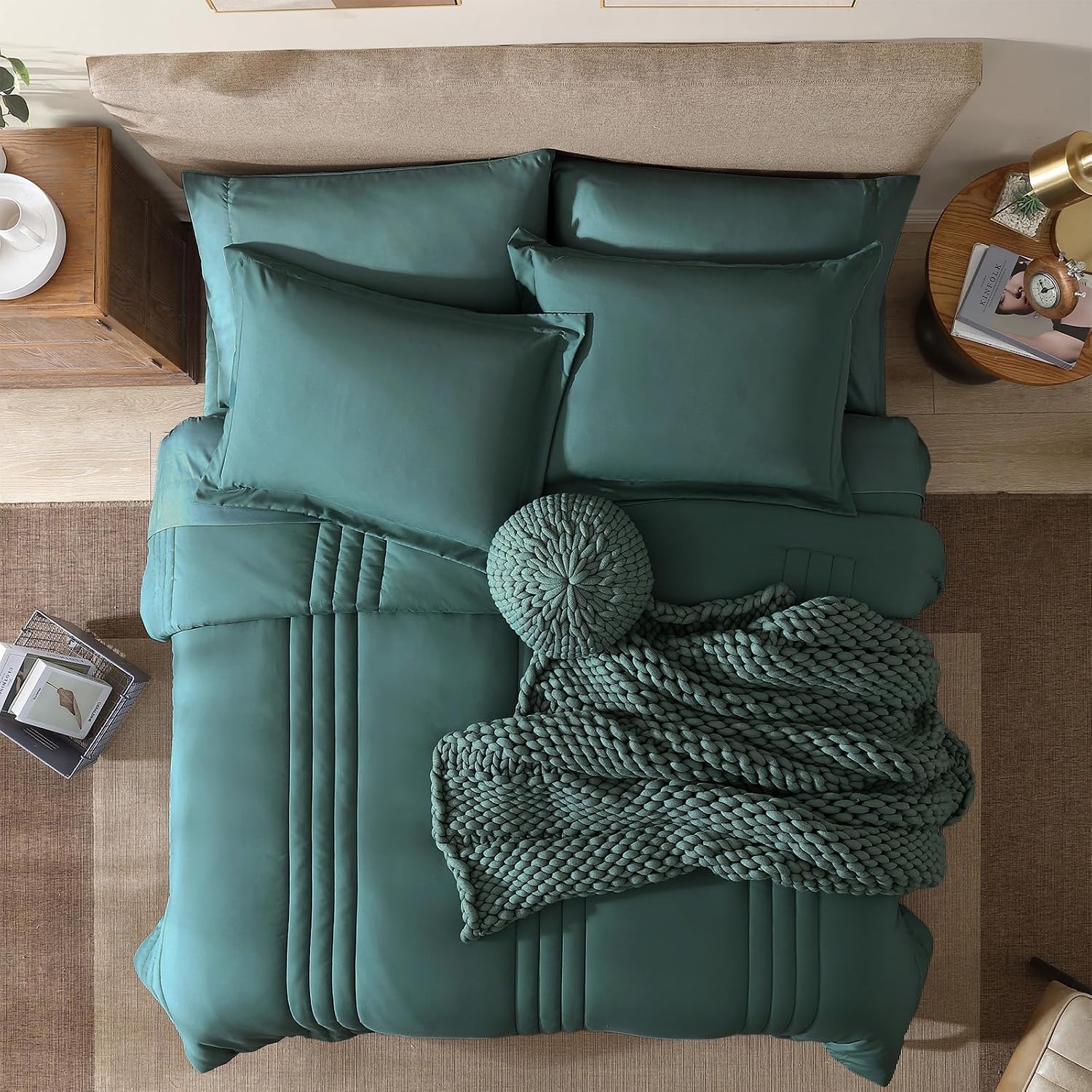 Detalle de Monbix Queen Comforter Set, 7-Piece Blue Green Bedding with All-Season Comforter