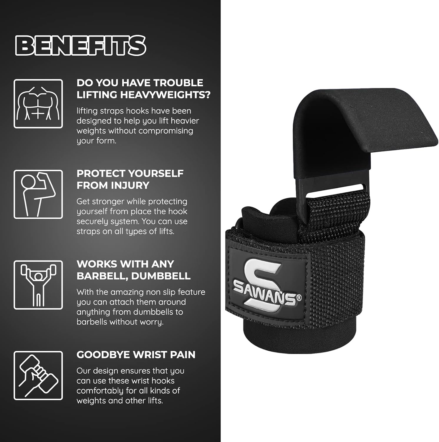 Thumbnail 2 de Lifting Hooks Non-Slip Coated Heavy Duty Neoprene Wrist Support
