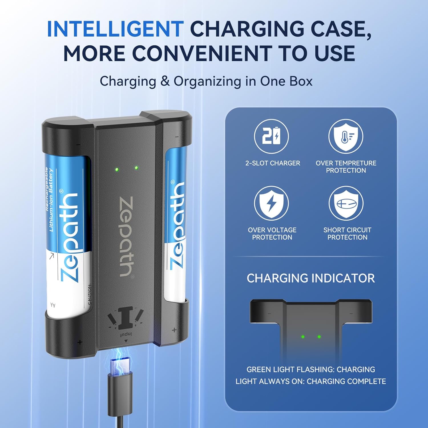 Thumbnail 5 de Zepath batterie ricaricabili AA al litio da 1,5V (4 pezzi) con caricatore a 2 slot USB-C