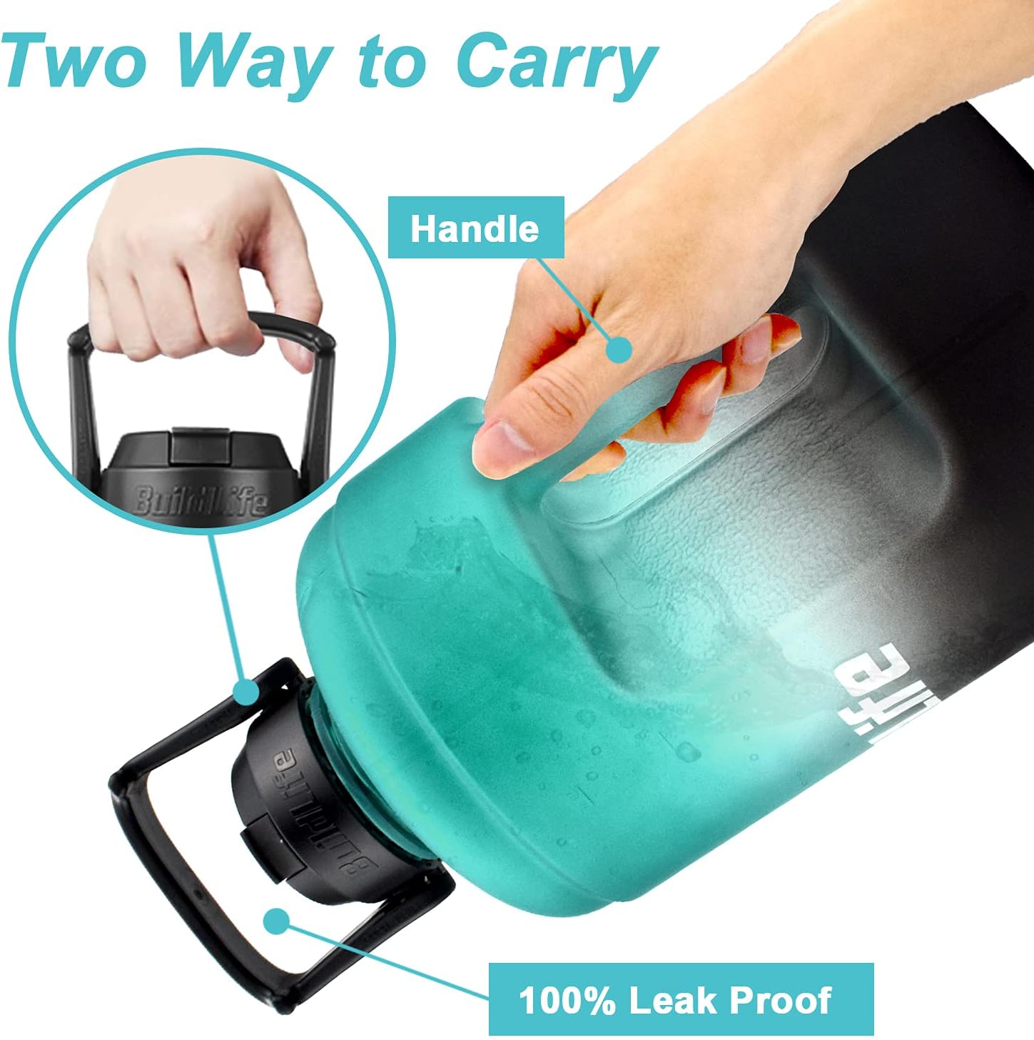 Thumbnail 2 de BuildLife Motivational Water Bottle 2.2L: Large Capacity Hydration with Time Markers