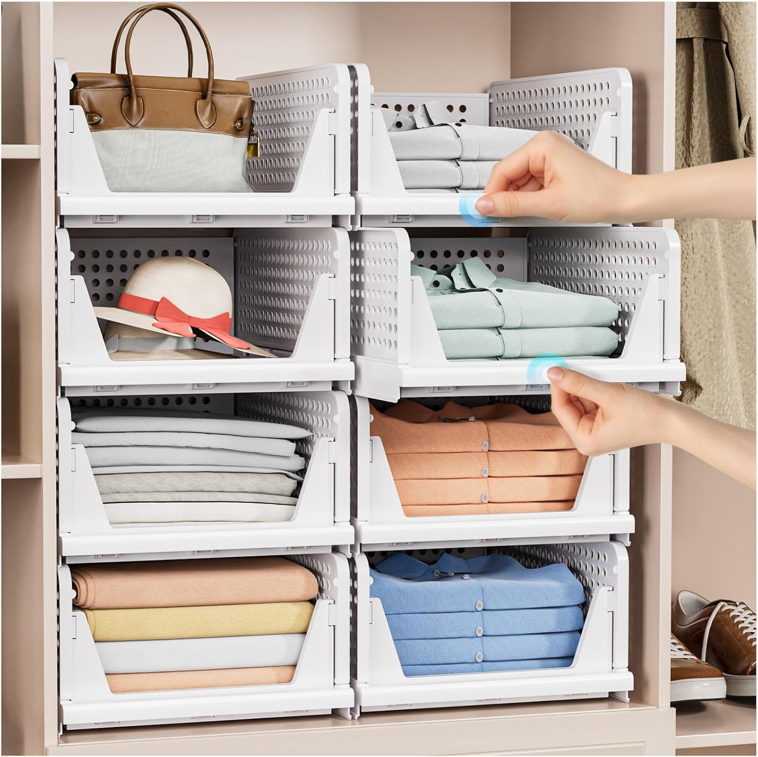 Thumbnail 5 de caktraie 4 Pack Stackable Closet Storage Basket 16.6"