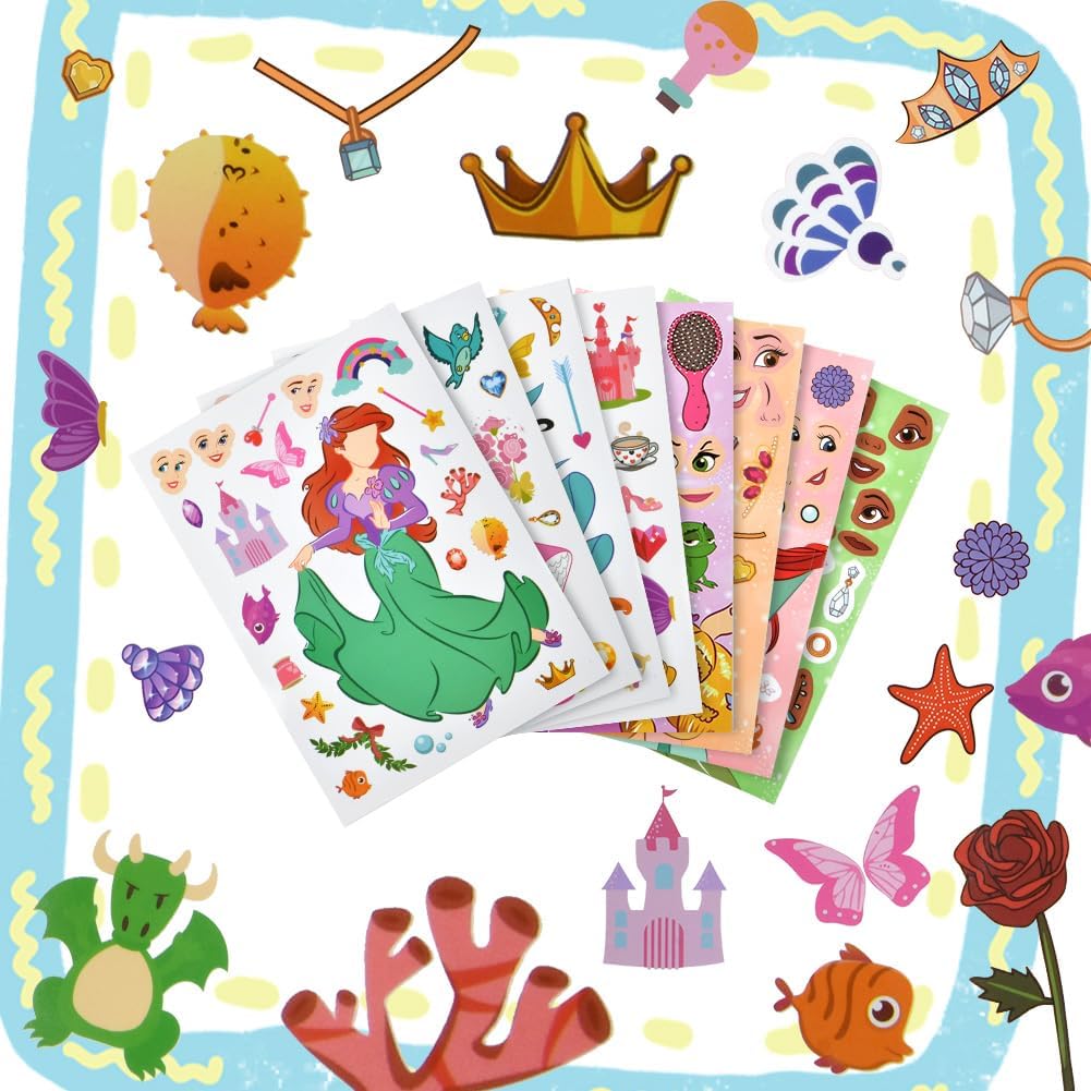 Thumbnail 6 de OSDUE 32 Pcs Make a Face Sticker Sheets – Princess DIY Stickers for Kids Crafts