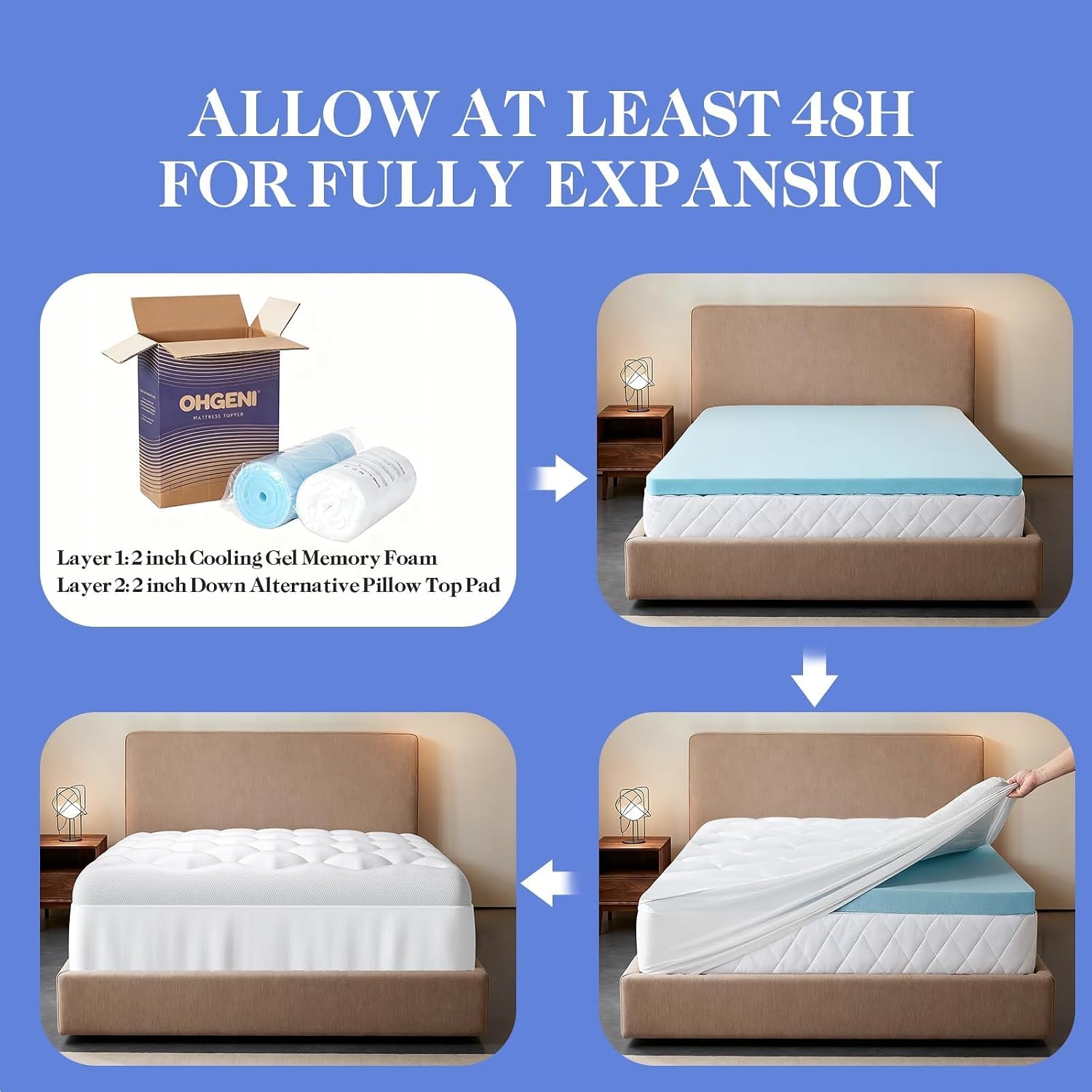 Thumbnail 4 de OhGeni Cooling 4-Inch Queen Mattress Topper