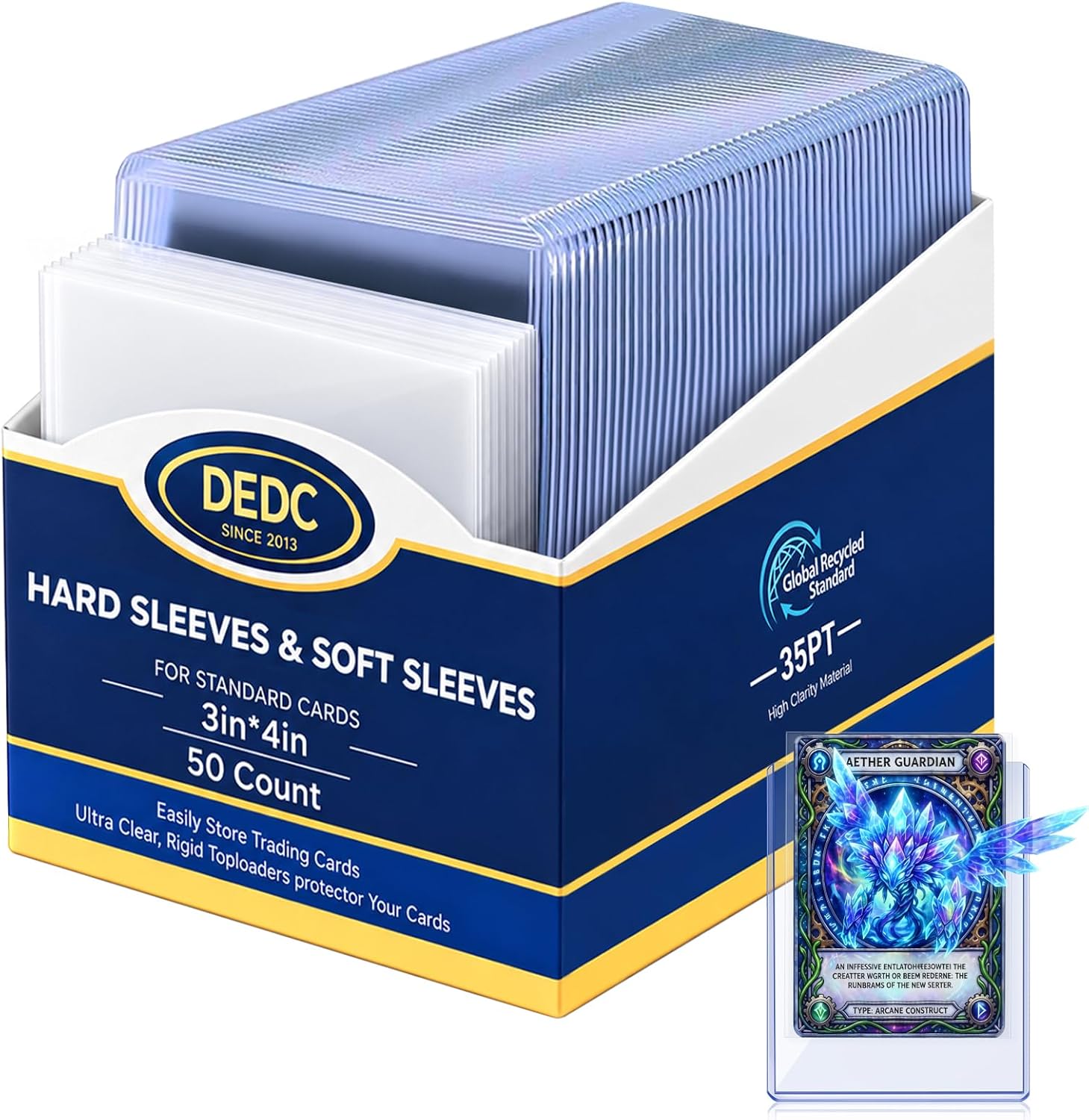 Detalle de DEDC 100 Top Loaders and Soft Penny Sleeves Bundle (3x4) – Double-Sleeve Protection for TCG/CCG Cards