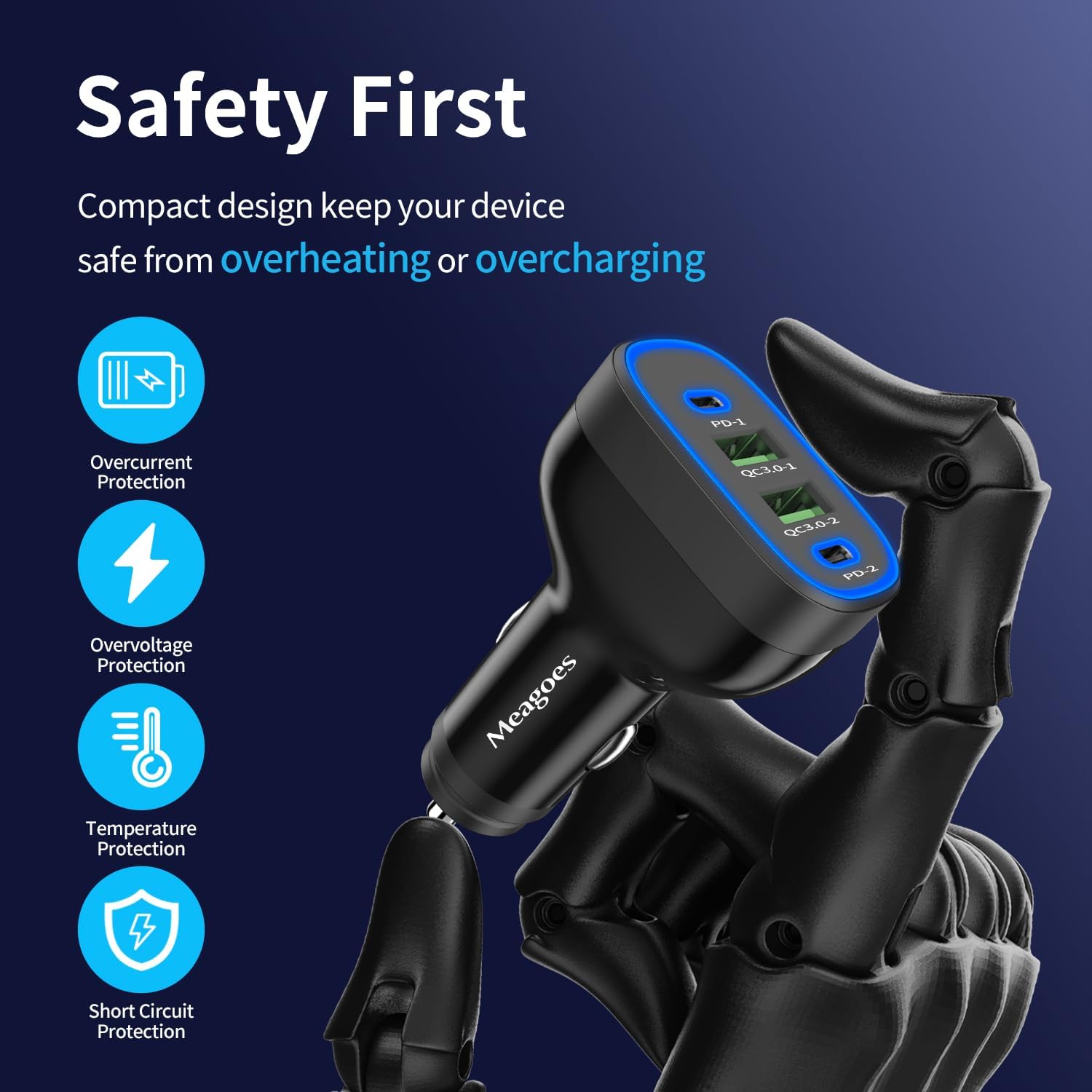 Thumbnail 6 de 90W 4-in-1 USB-C Super Fast Car Charger (Dual 45W USB-C PD + QC 3.0) for iPhone, iPad, Samsung Galaxy S26, Pixel & more