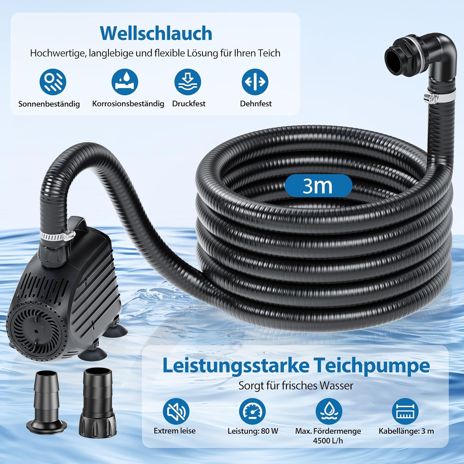 Detalle de POPOSOAP Cascade d’étang avec pompe 4500 L/h – kit tout-en-un pour bassin et ruisseaux
