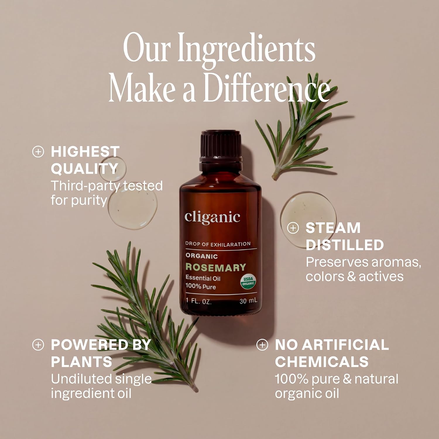 Detalle 2 de Cliganic 810057560224 Organic Rosemary Essential Oil, 100% Pure, 0.34 fl oz