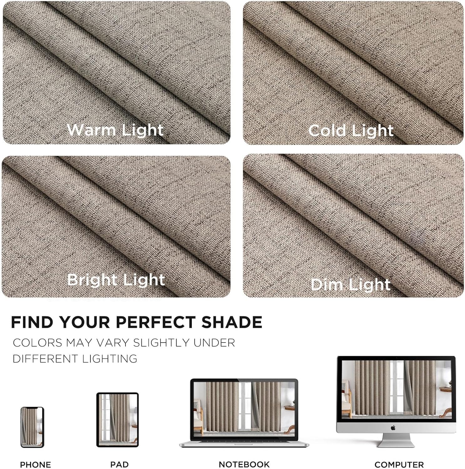 Thumbnail 5 de Joydeco Blackout Thermal Lined Curtains (2 Panel Set) 52x84 Inch with Back Tabs & Rod Pocket