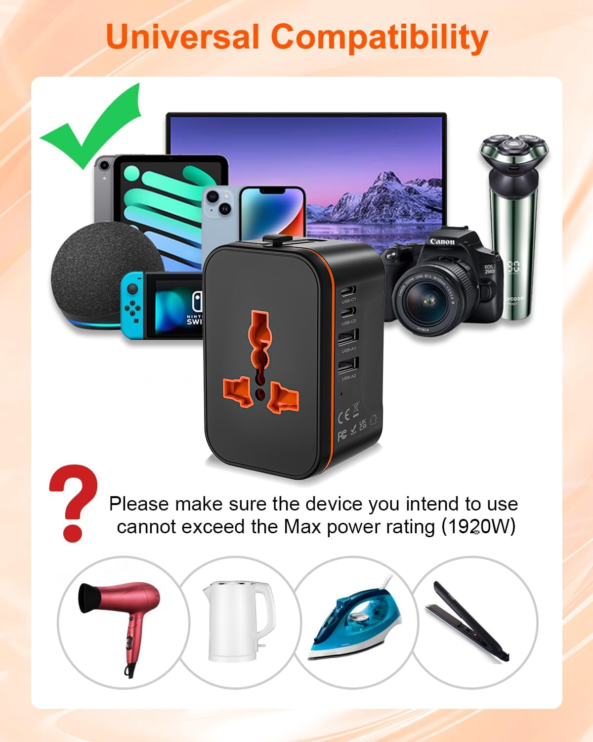 Thumbnail 5 de Universal Travel Adapter with 2 USB‑C 1920W
