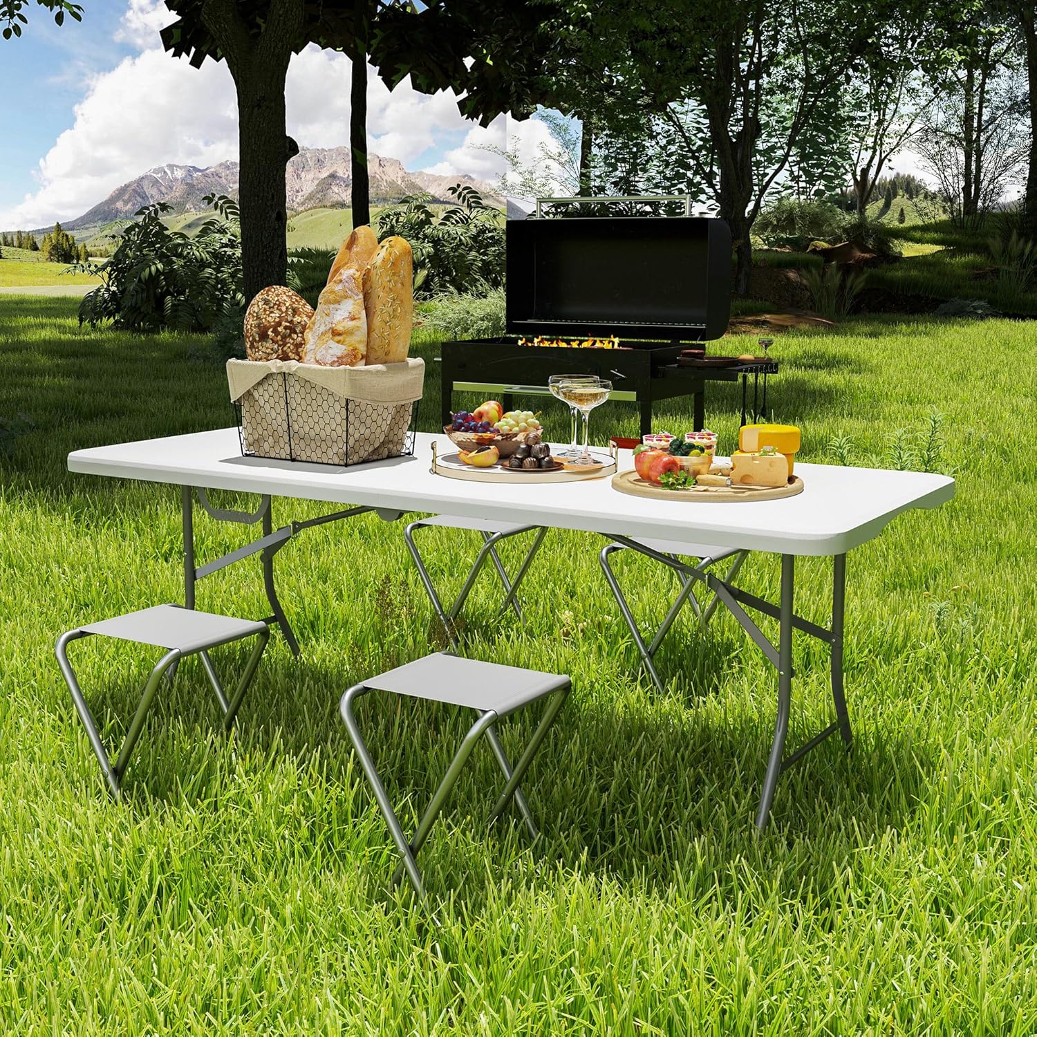 Thumbnail 6 de Outsunny Table Pliante en HDPE 180 x 74 x 74 cm – portable et robuste pour l’extérieur