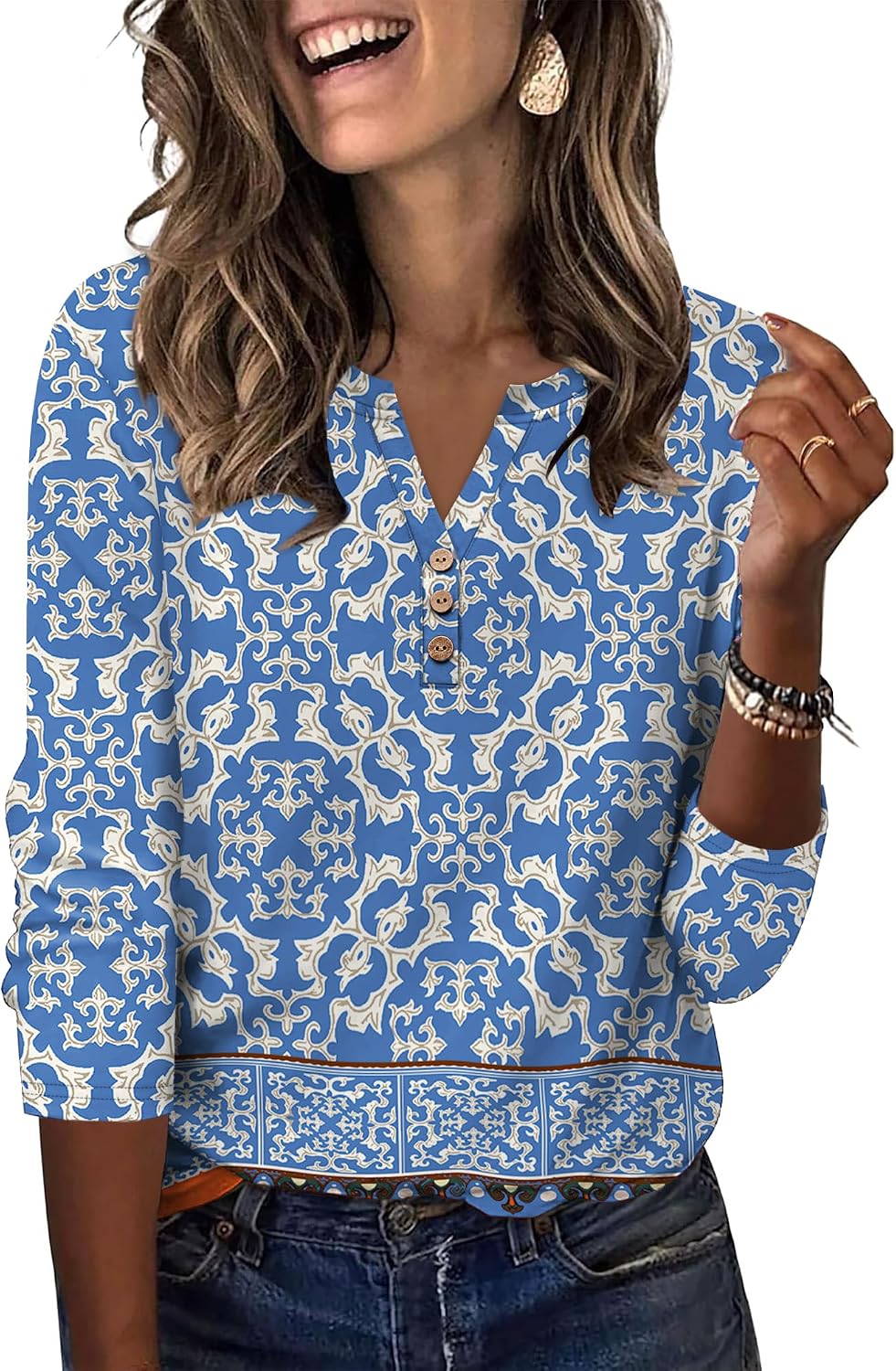 Thumbnail 6 de Aokosor Women's 3/4 Sleeve V-Neck Tunic Top