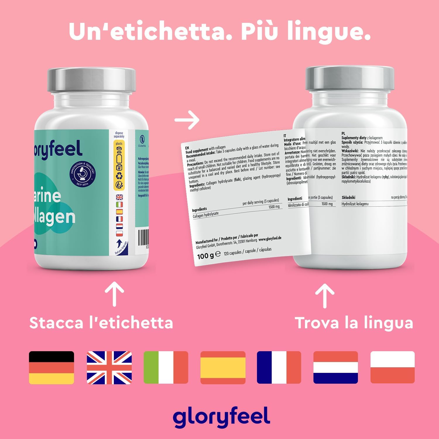 Thumbnail 3 de Collagene Marino Idrolizzato Tipo 1 - Gloryfeel, 1500 mg per dose, 120 capsule