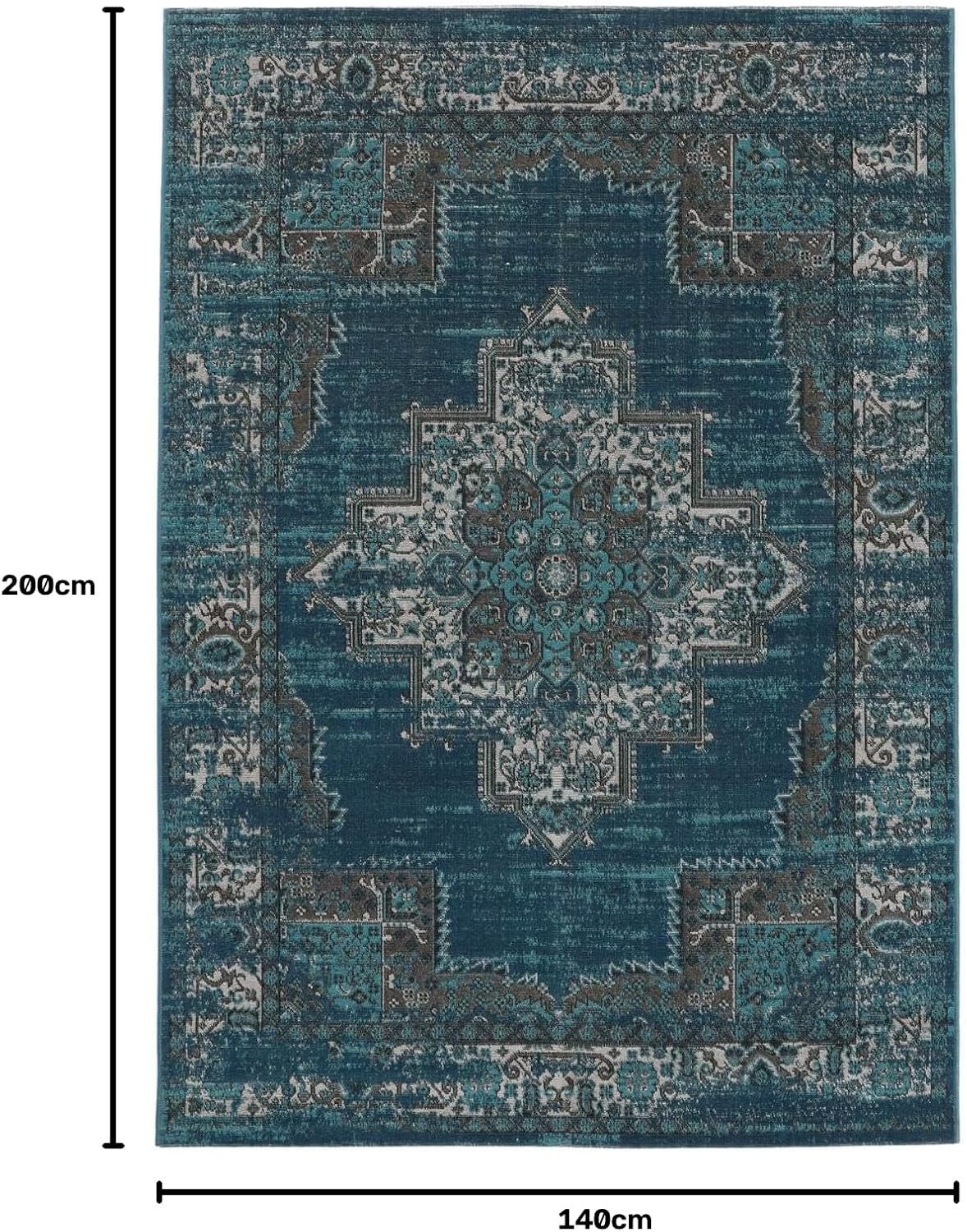 Detalle de RugVista Vintage Vega 140 x 200 cm Rug, Dark Blue/Turquoise, Low Pile