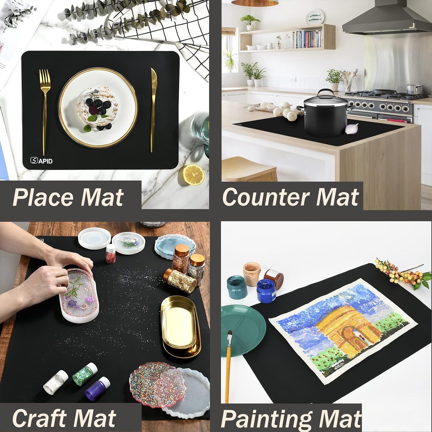 Detalle de SAPID 36" x 24" Silicone Counter Mat, Black, 1 mm Thick