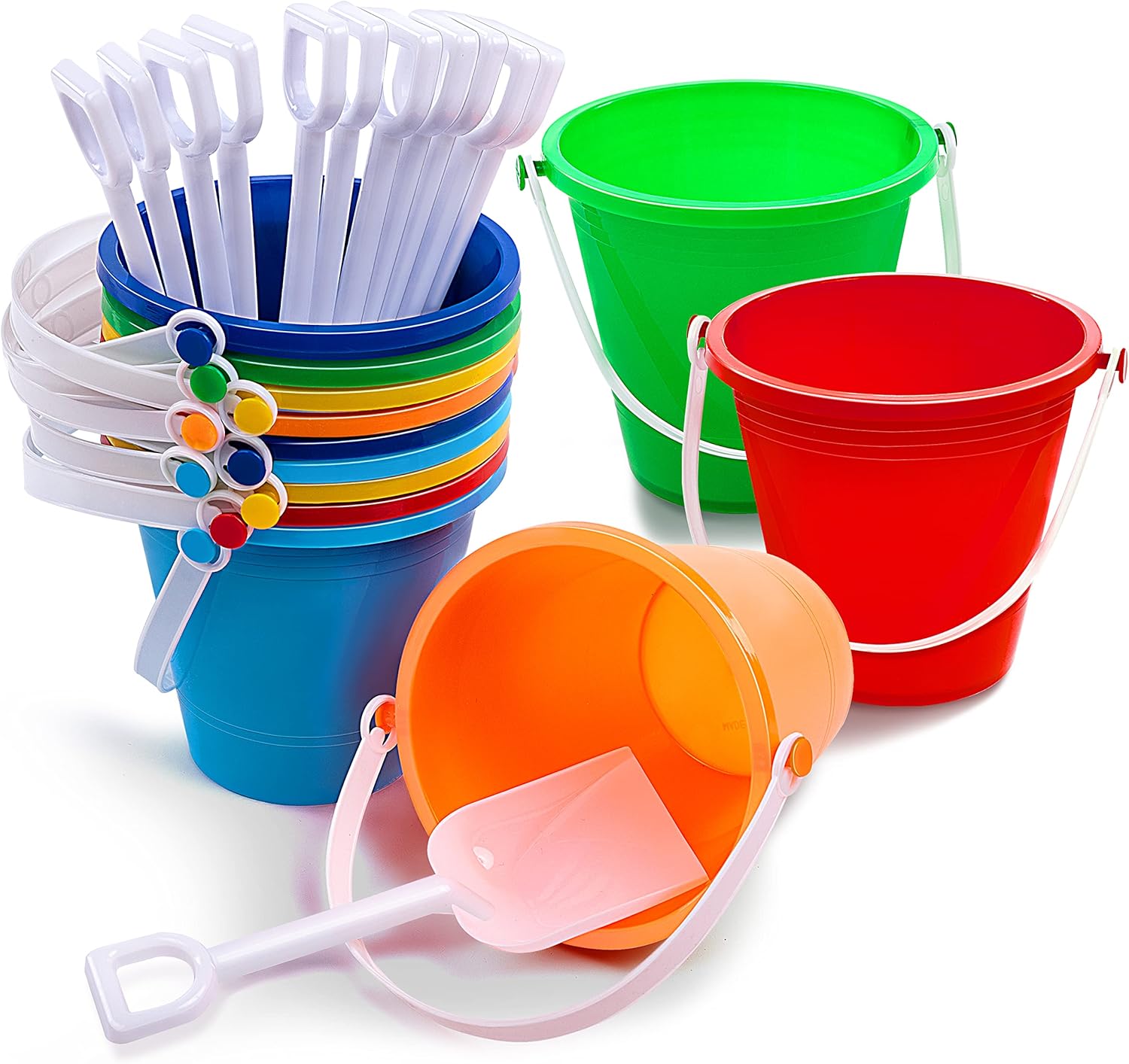 Sloosh 12 Sets Sand Buckets with Shovels for Kids (24-piece beach pail & spade set)