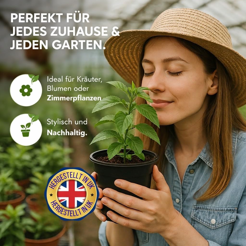 Thumbnail 6 de Happy Pots pot de fleurs en plastique 10 cm – lot de 5 – avec trous de drainage (noir, fabriqué au Royaume-Uni)