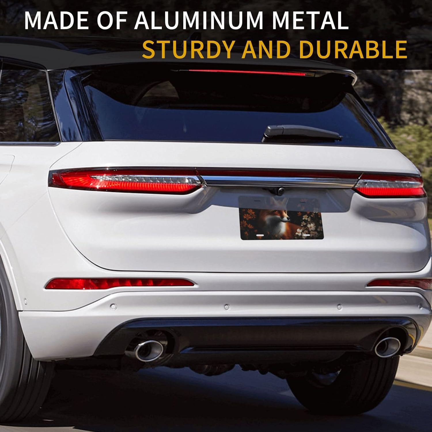 Detalle 2 de Fox and Flowers Decorative License Plate, Aluminum