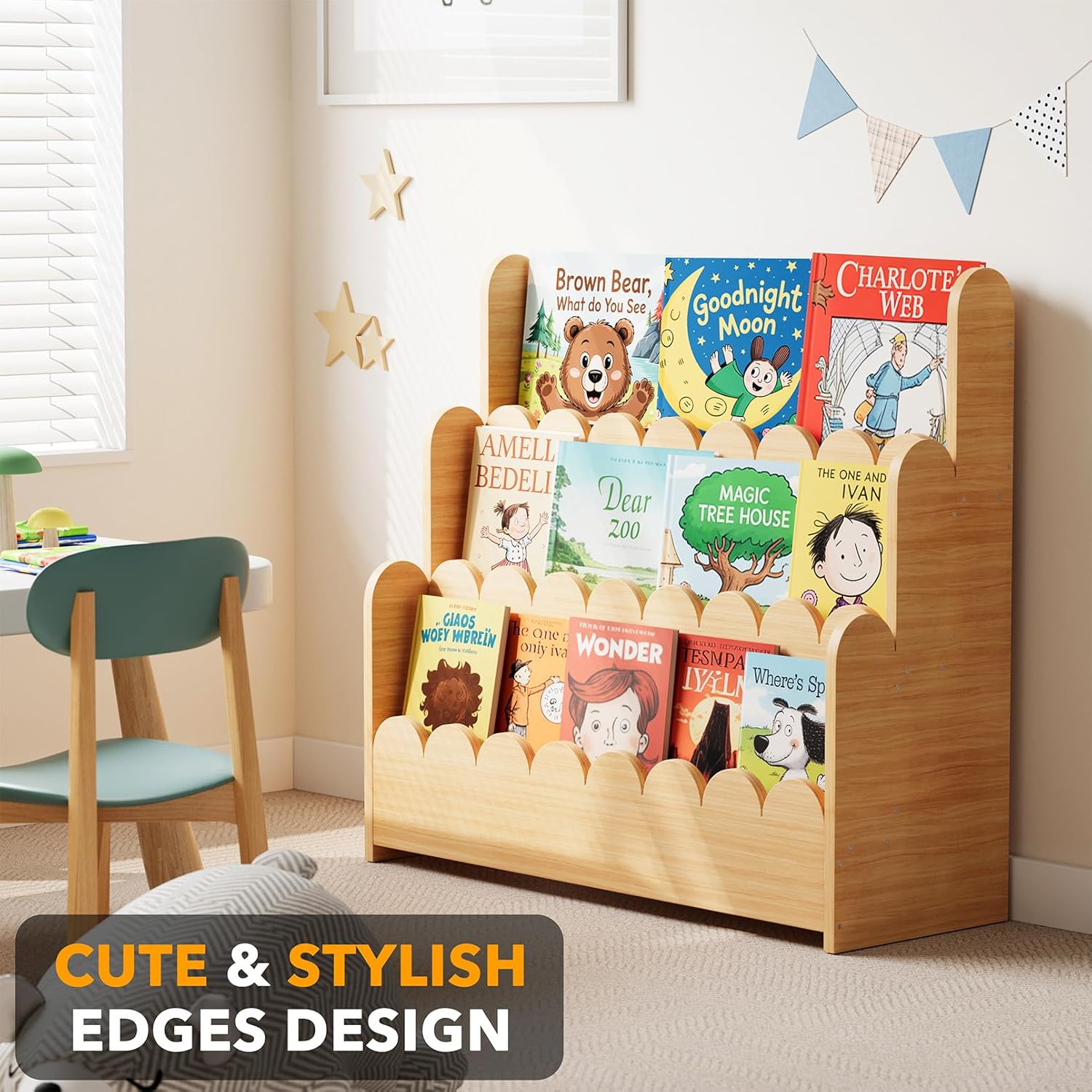 Detalle 2 de SpaceAid 3-Tier Scalloped Bookshelf 29.6"