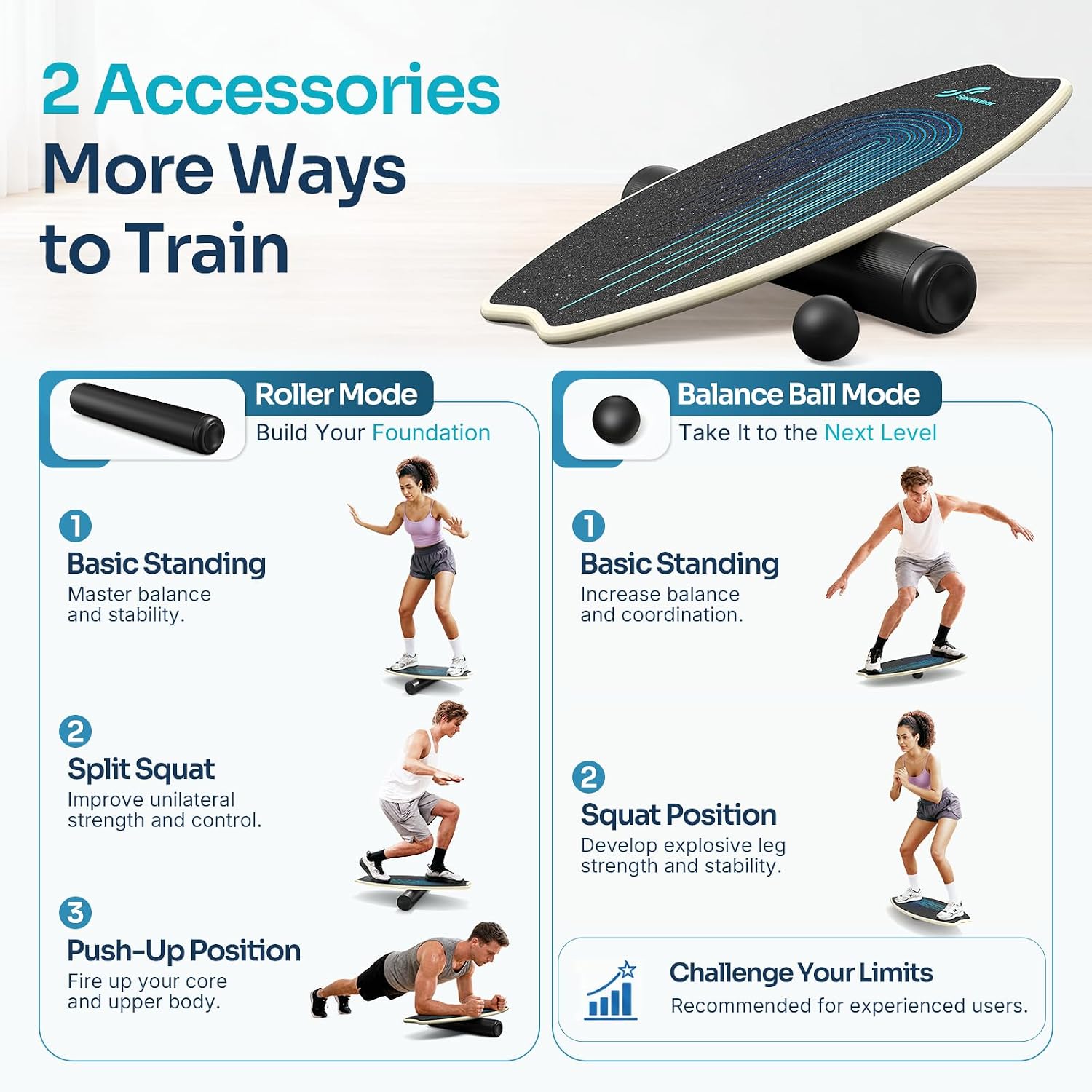 Detalle de Balance Board in legno Sportneer: tavola di equilibrio 2 in 1 per bambini e adulti