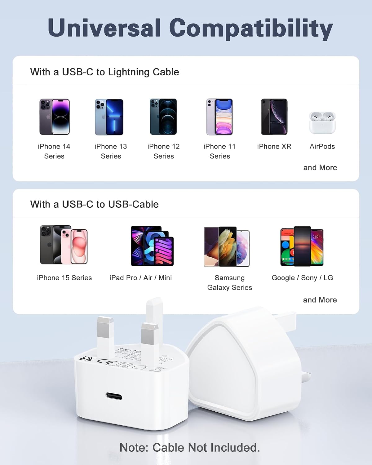 Thumbnail 6 de USB C Plug, 2-Pack 25W UK USB-C Fast Charger Plug for iPhone & iPad
