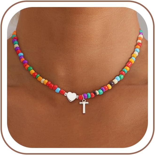 Detalle de SLOONG bunte Buchstaben-Perlenkette mit Initialen – handgefertigte personalisierte Namenskette im Choker-Stil