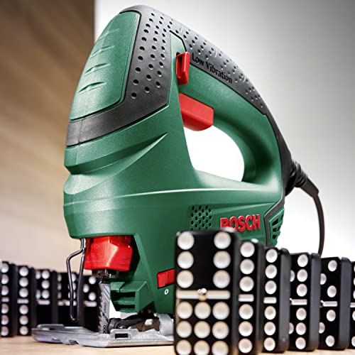 Detalle de Bosch PST 650: Sierra de calar de 500 W para curvar y trazar con seguridad en un maletín