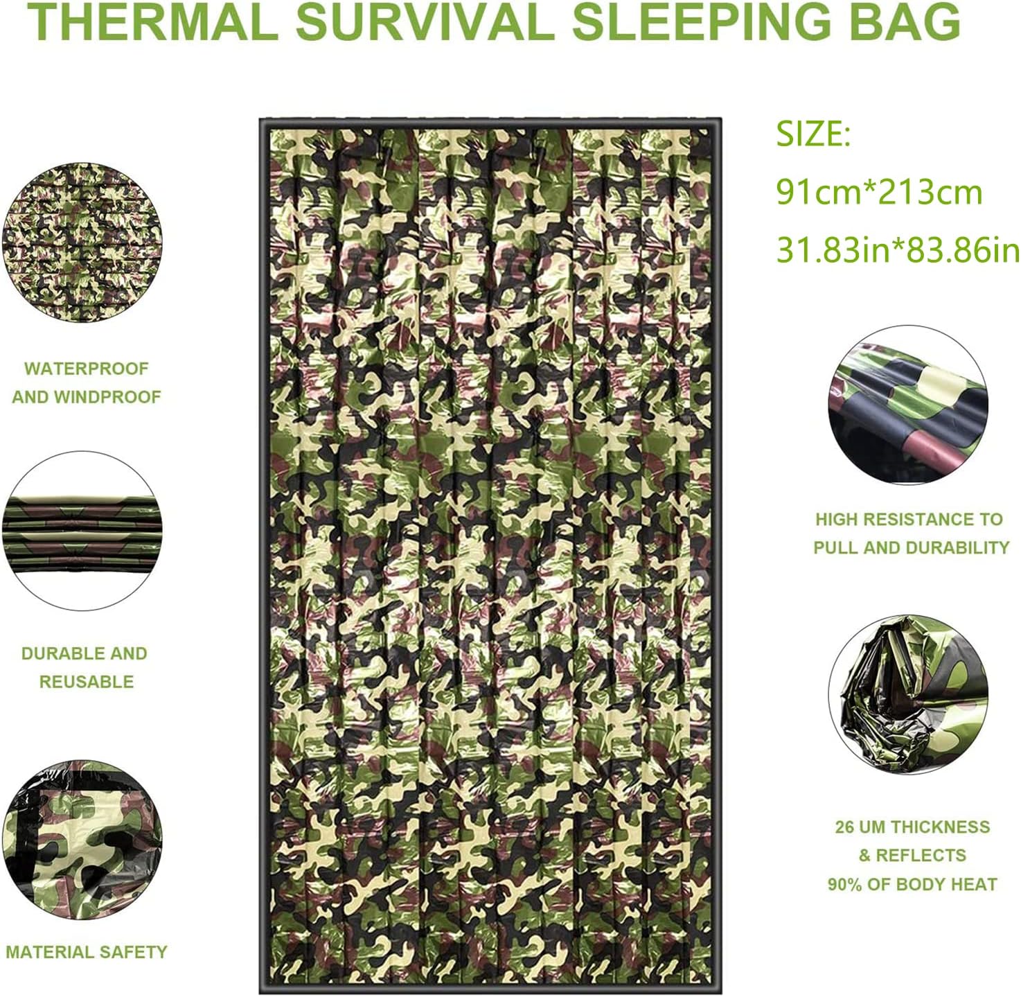 Detalle 2 de HONYAO Emergency Bivvy Bag – portable waterproof survival shelter & emergency sleeping bag liner