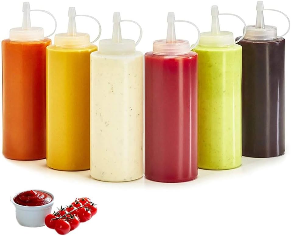 YRsorn Squeeze Flasche – 6 Stück Quetschflasche 250 ml Kunststoffflaschen mit Deckeln