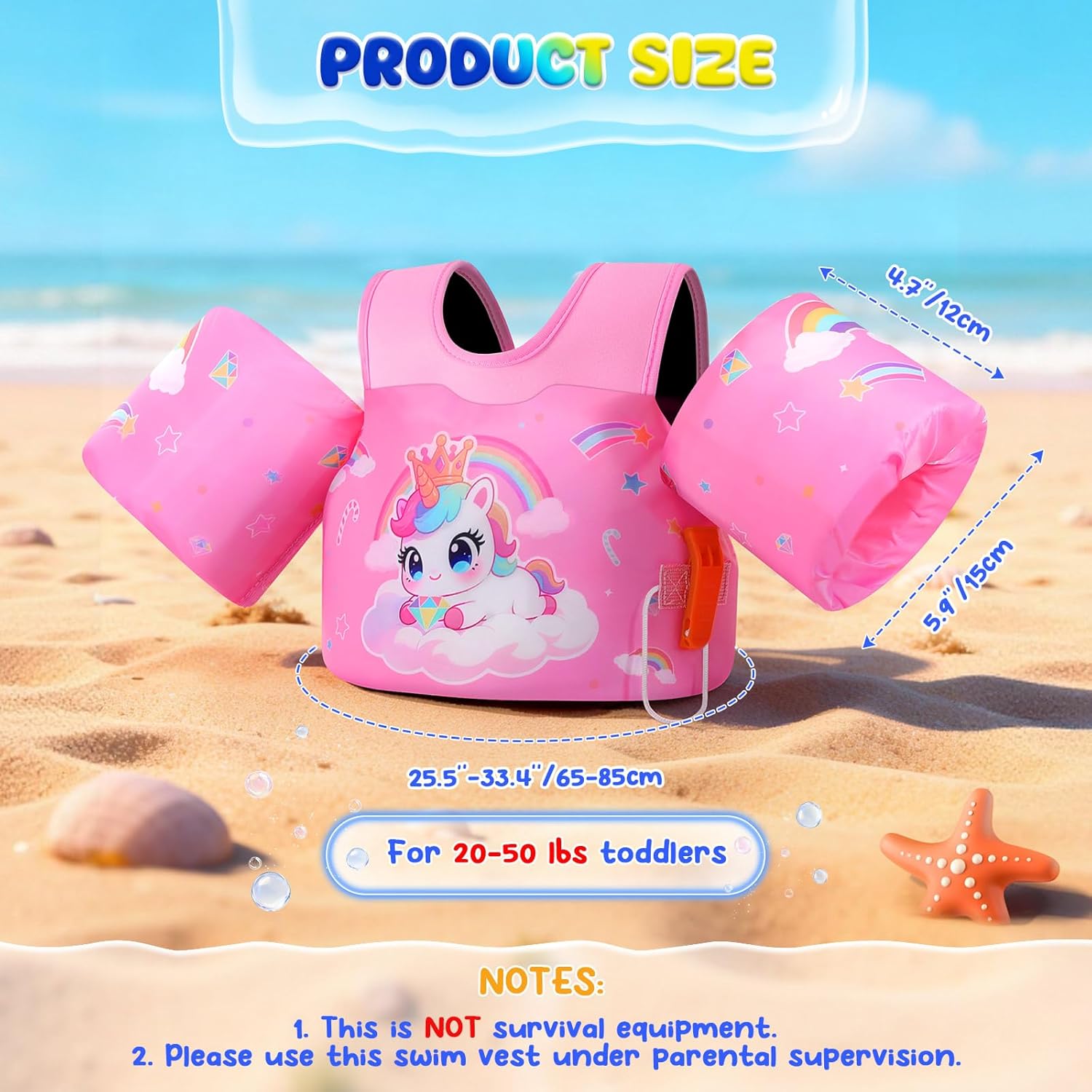 Detalle 2 de MoKo Kleinkind-Schwimmflügel mit Sicherheitsgurt – Cartoon-Trainingsweste (20–50 lbs)