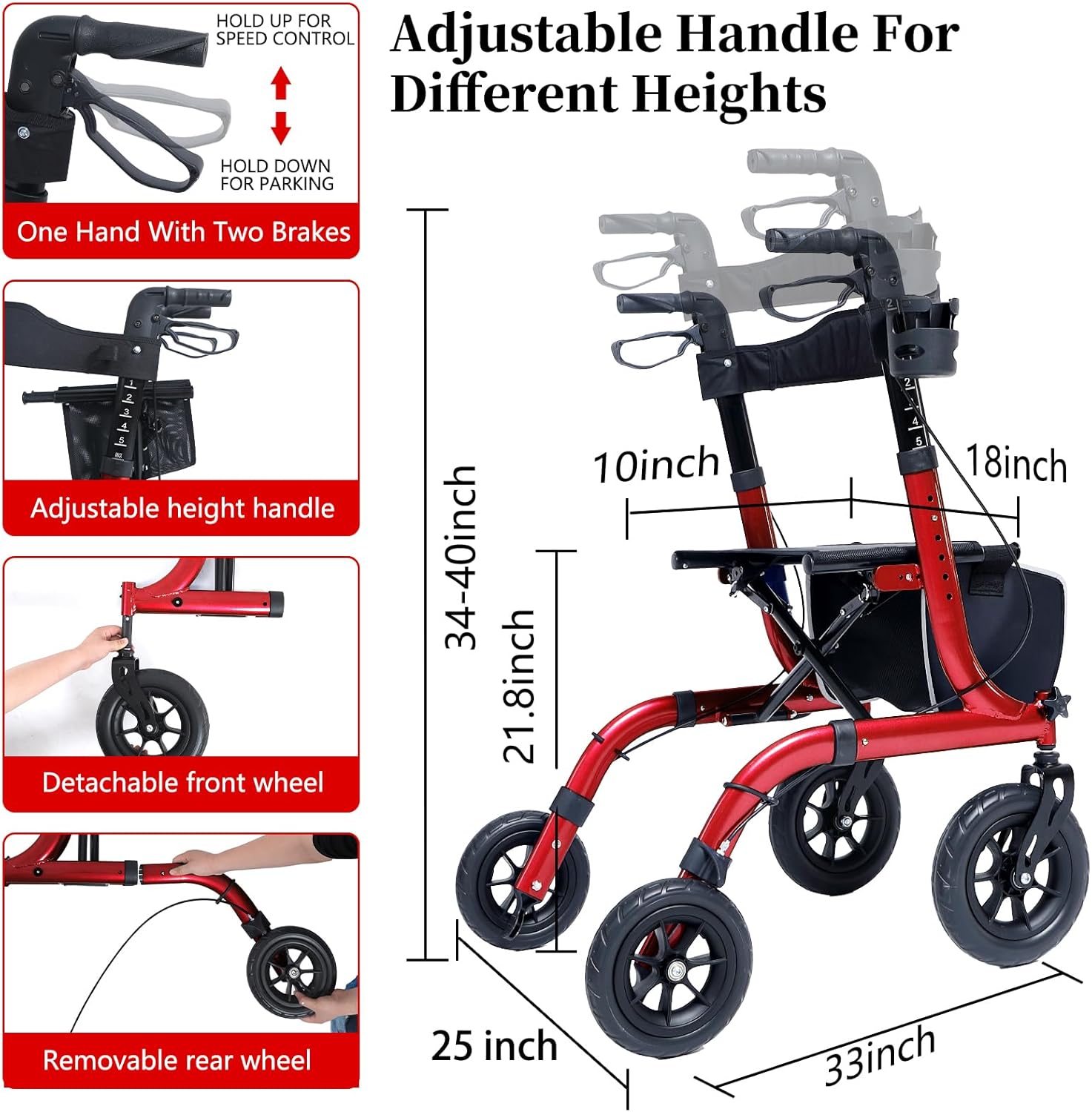 Thumbnail 1 de Rollator faltbar mit Sitzpolster, Einkaufstasche & Stockhalter – Höhenverstellbar, leicht & schmal für Senioren