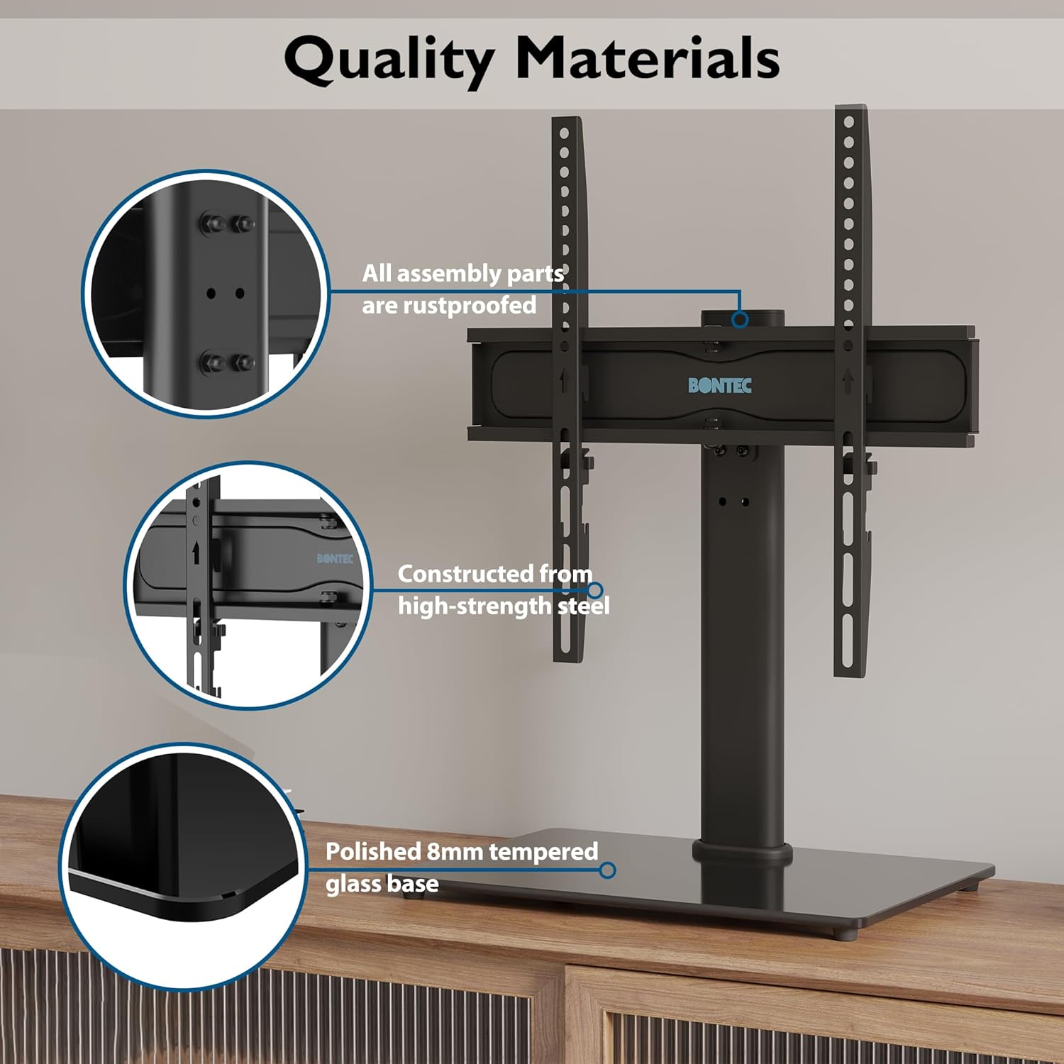 Detalle de BONTEC supporto da tavolo per TV 24–60" regolabile in altezza e girevole (max VESA 400x400, 45 kg)