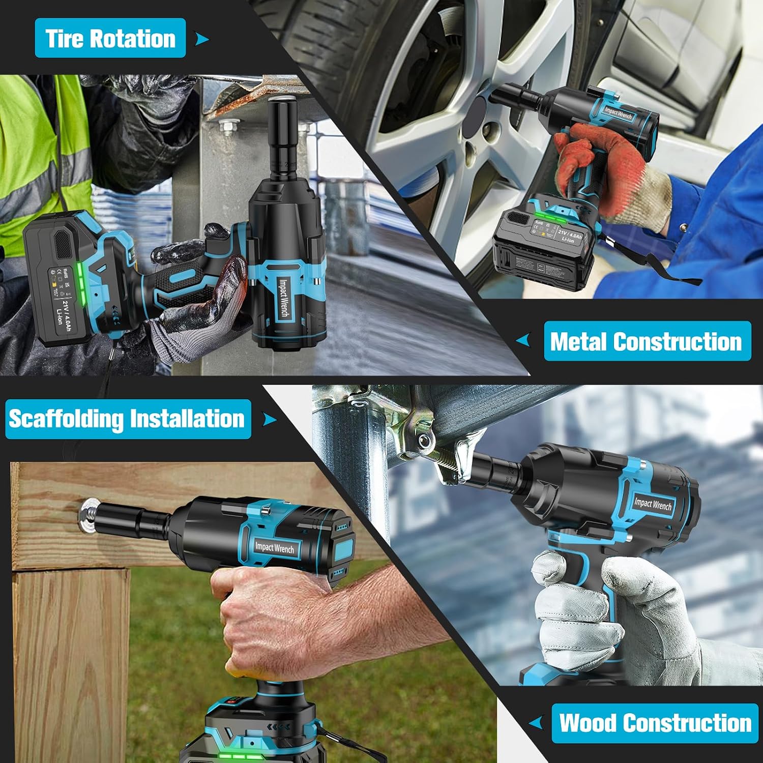 Detalle de BETENST Cordless Impact Wrench 1000N.m (1/2"), 21V Brushless Impact Driver with Battery and Sockets