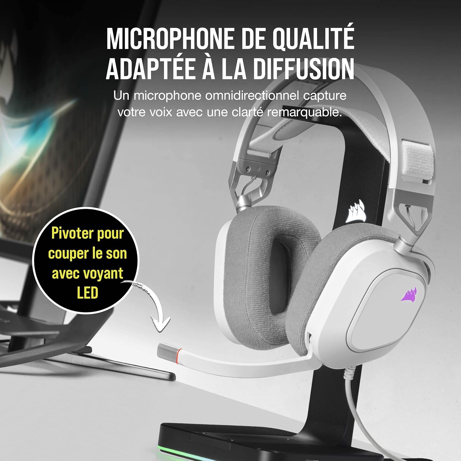 Thumbnail 2 de Corsair HS80 RGB USB – Casque Gaming Premium avec Dolby Son Surround 7.1 (Blanc)