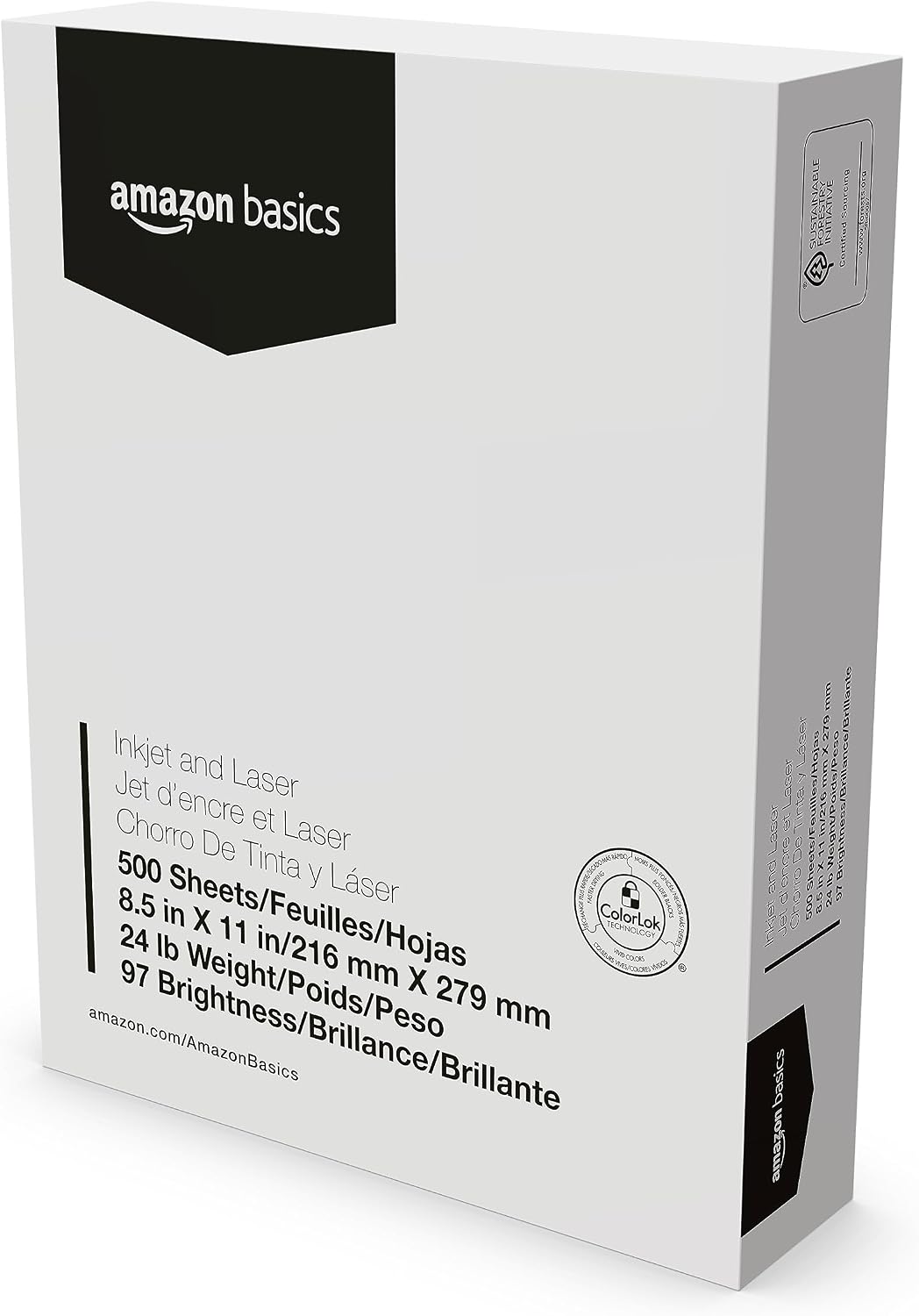 Detalle de Amazon Basics 8.5 x 11 Paper for Copy/Printer, 24 lb, 1500 Sheets (3 x 500), Bright White 97 GE