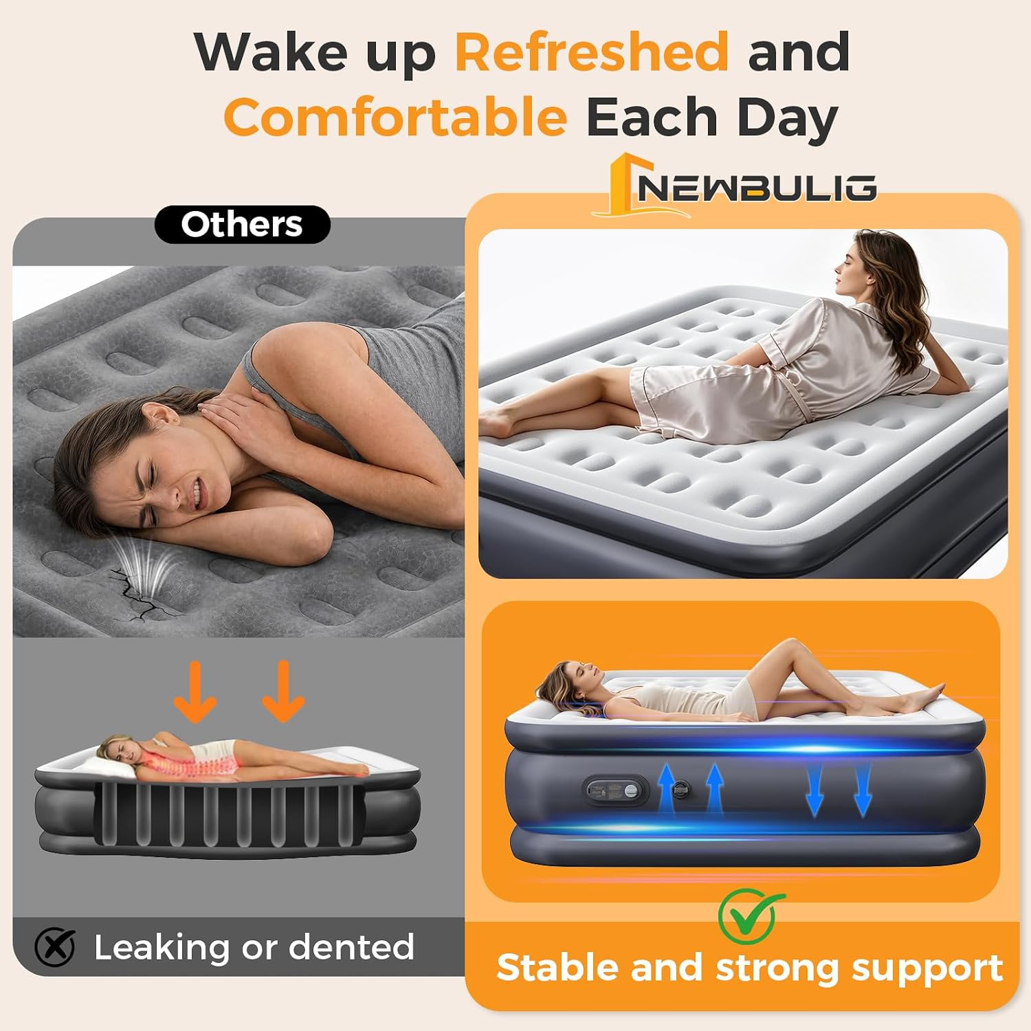 Thumbnail 5 de NEWBULIG Queen Air Mattress with Built-In Pump, 16-Inch PVC, 440-lb Capacity