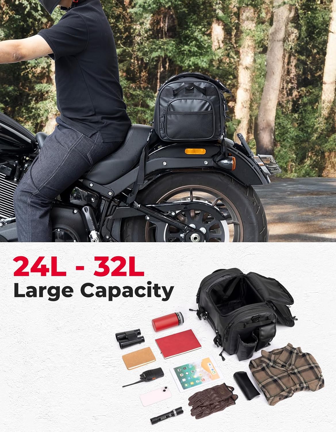 Thumbnail 5 de KEMIMOTO Expandable Motorcycle Travel Luggage Bag (24L-32L) with Rain Cover and Reflective Straps
