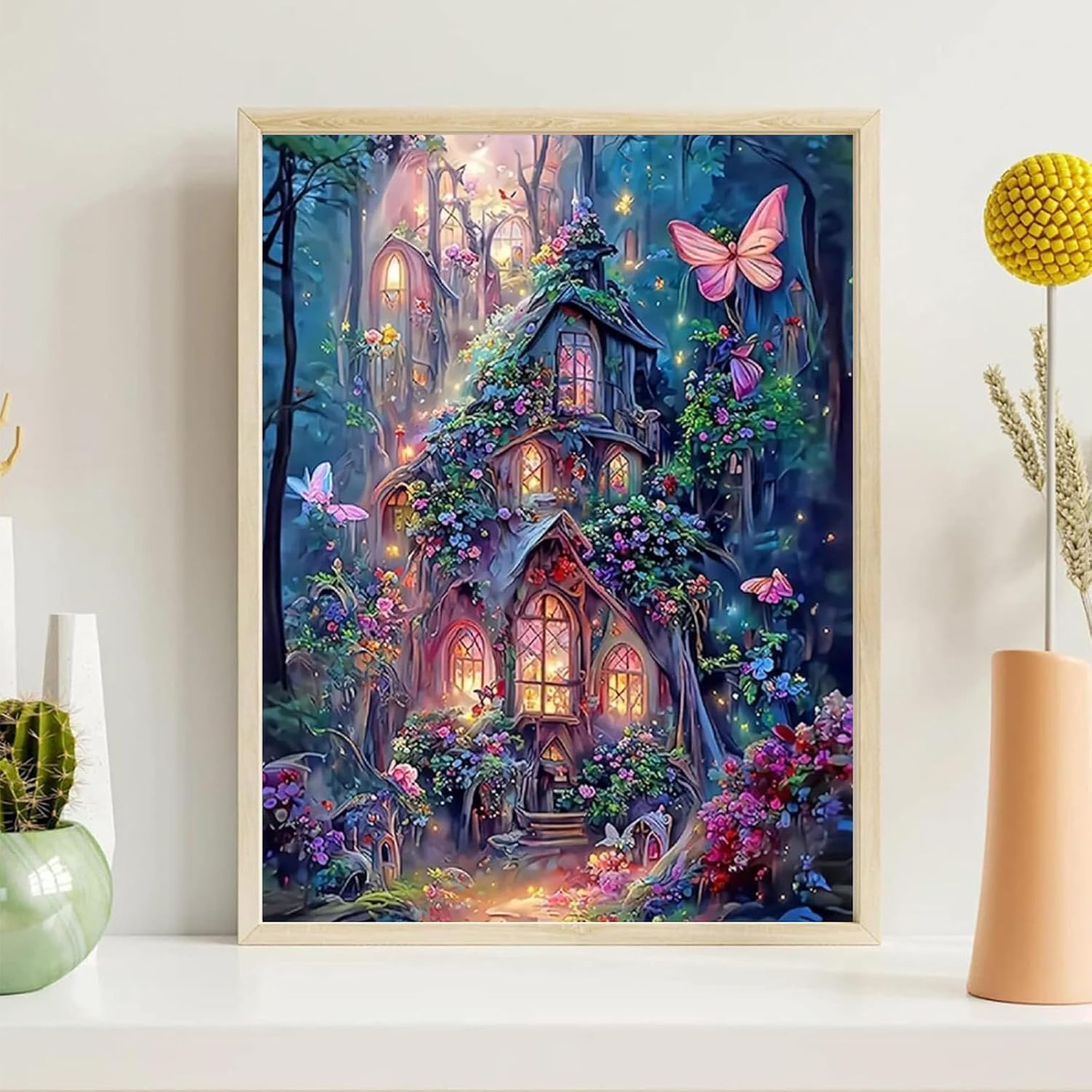 Detalle de DIY Paint by Numbers for Adults Fantasy Castle Oil Painting Kit (12x16 in, unframed) with acrylic pigments