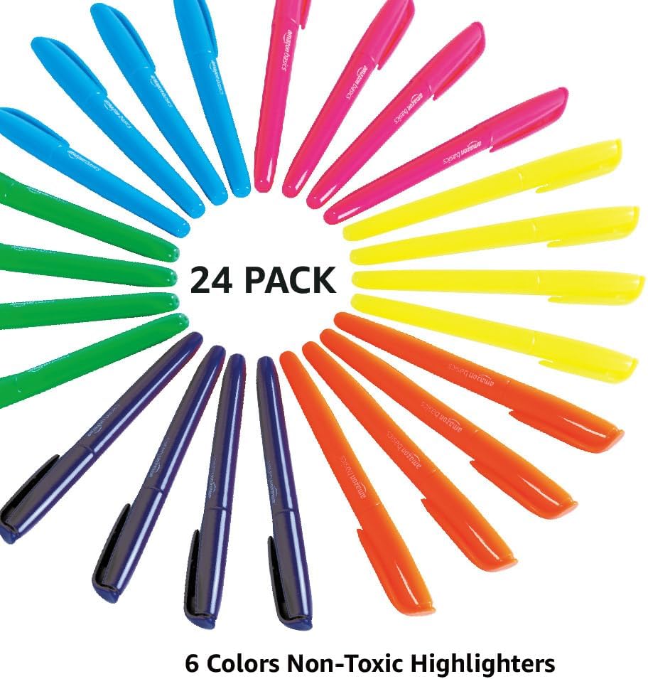 Thumbnail 4 de Amazon Basics – Confezione da 24 Evidenziatori con 6 Colori Fluo Assortiti, Punta a Scalpello Robusta